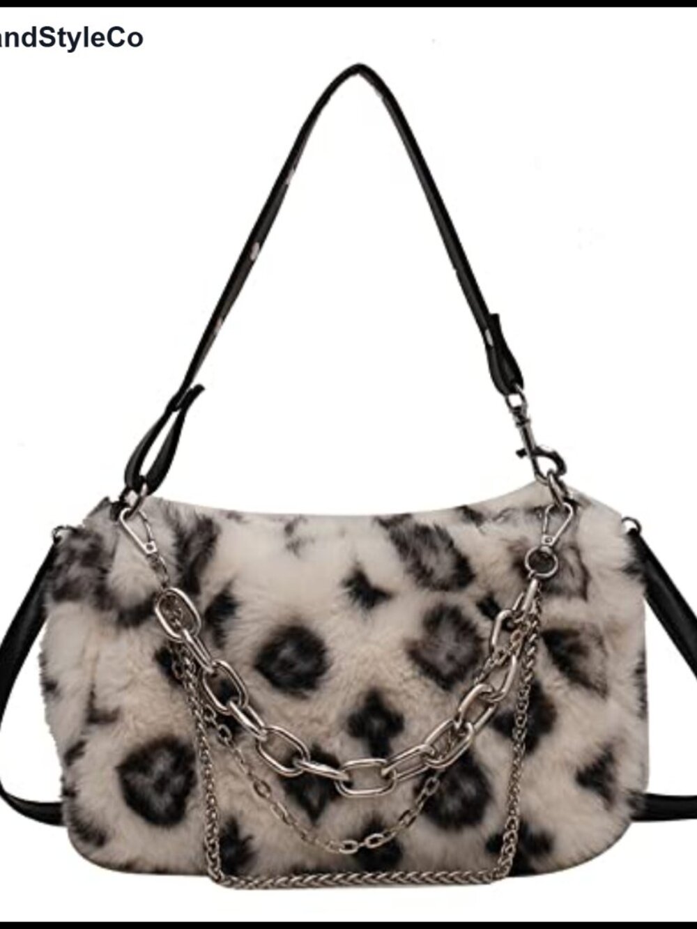 Faux Fur Plush Leopard Print Hobo Bag Chain Crossbody Shoulder Tote Y2K Purse